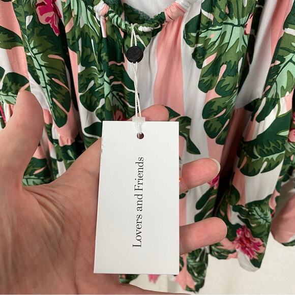 Lovers and Friends Pink&Green Floral Amity Pink Palm Tropical Dress Sz.L NWT - Picture 9 of 16